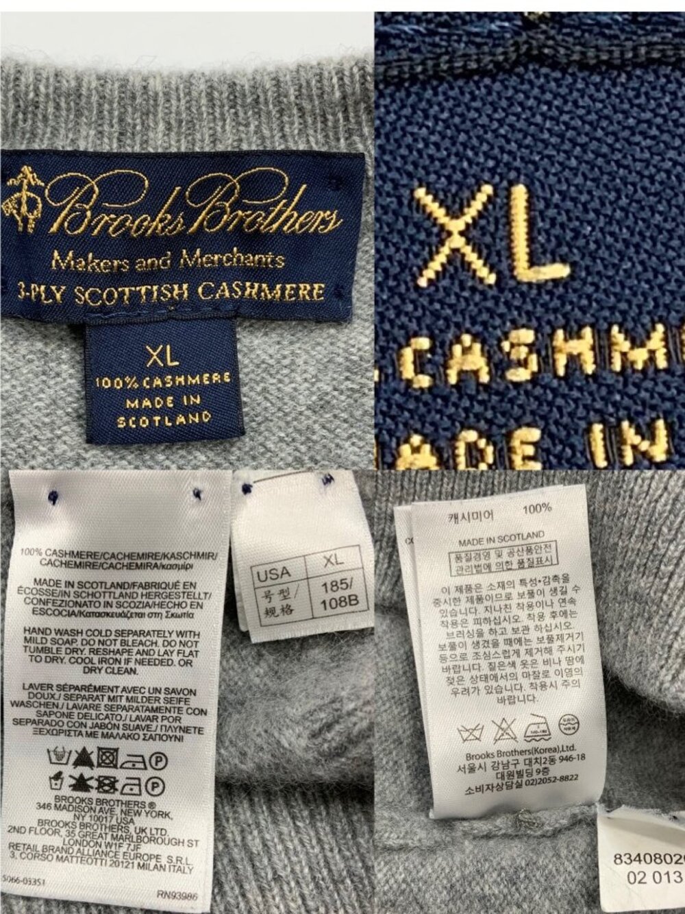 Brooks Brothers 3-Ply Cashmere V-Neck Sweater XL Gray Fall Quiet Luxury - Picture 6 of 12